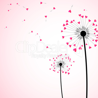 Silhouette of dandelion couple  in the wind.