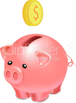 Piggy bank with falling gold coin