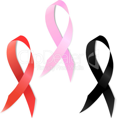 Set of aids and breast cancer ribbon, different sign or symbol, emblem
