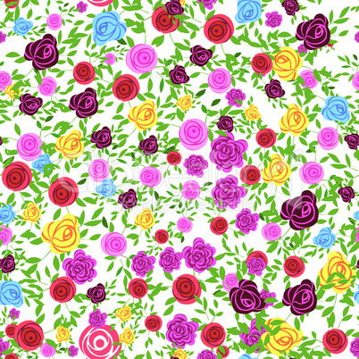 Seamless  flower background with colorful rose and leaves
