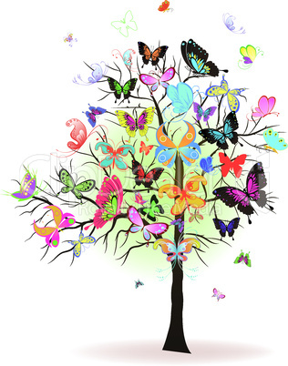 Floral tree with butterfly