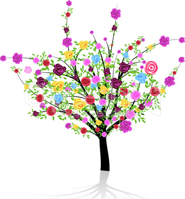 Abstract colorful tree with flower rose