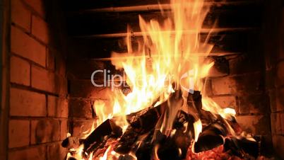 Hot blaze in fireplace