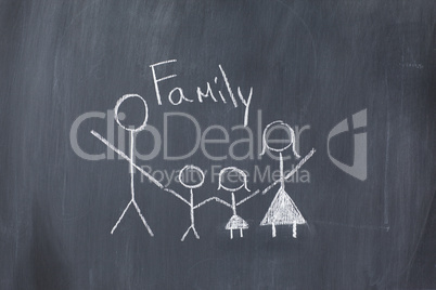 Drawing of a family on a blackboard