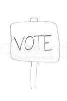 Drawn sign with the word "vote" written on it