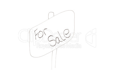 Drawn angled sign with words "for sale" written on it