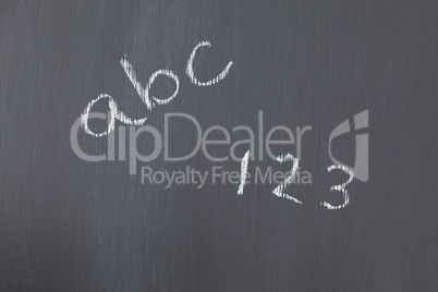 Blackboard with figures and letters written on it