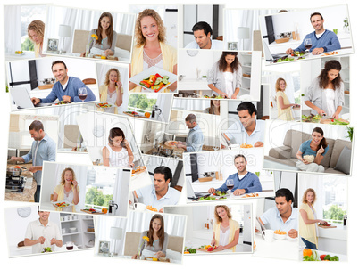 Montage of young adults in the kitchen