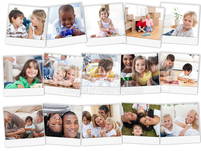 Collage of cute children playing at home