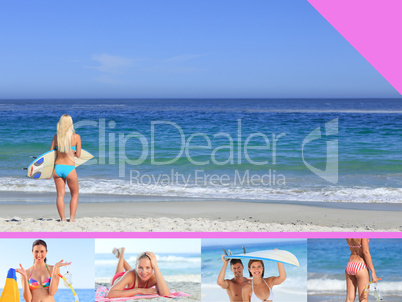 Montage of attractive woman on the beach