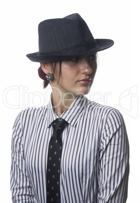 Woman with tie and hat