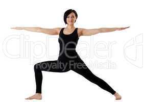 woman stand in yoga pose - Hight Lunge isolated