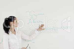 Scientist explaining a formula written on a white board