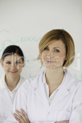Attractive women in front of a white board