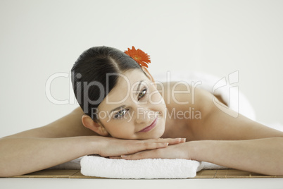 Beautiful dark-haired woman getting a spa treatment