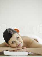 Lovely dark-haired woman getting a spa treatment