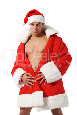 Sexy muscular man wearing a Santa Claus hat