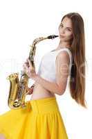 Girl with a sax musical instrument