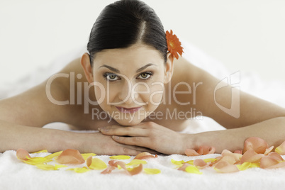 Dark-haired woman enjoying the relaxation