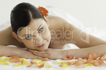 Attractive dark-haired woman enjoying the relaxation
