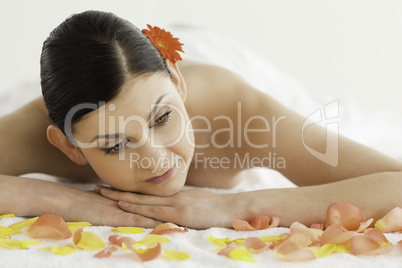 Cute dark-haired woman enjoying the relaxation