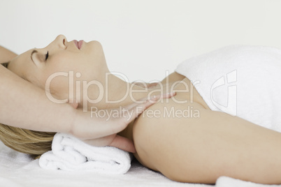 Beautiful blond-haired woman lying down