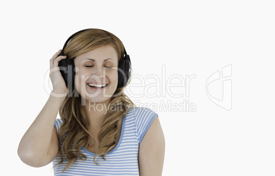 Isolated woman listening to music