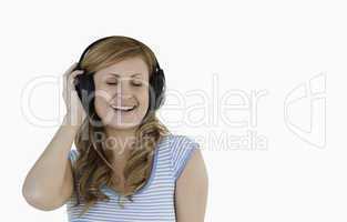 Isolated woman listening to music