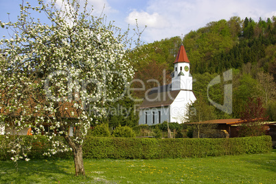 Dorfkirche und Obstbaum