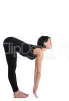 woman stand in yoga pose - flat back