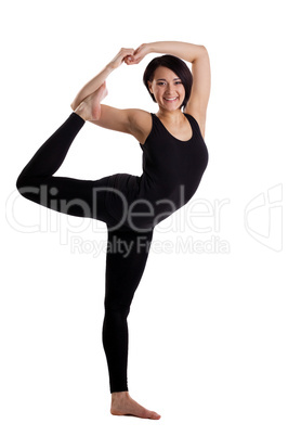 woman stand in yoga Dancer Pose - funky version