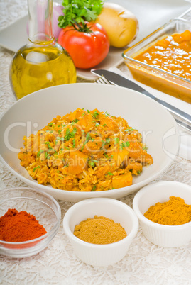 curry beef rice and potatoes