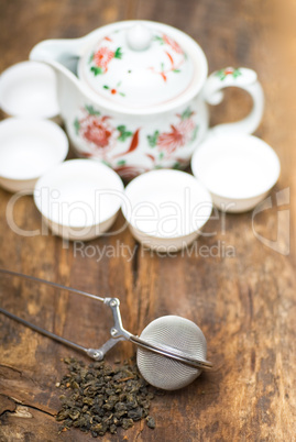 green chinese tea set