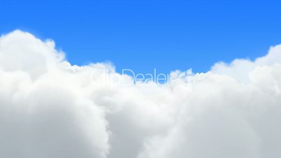 Flight over the sunny clouds