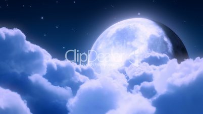 Night clouds and moon - loopable flying