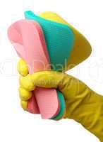 Few washing sponges in hand