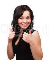 Young woman showing thumb up gesture