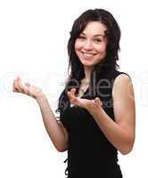 Woman explaining something gesturing with hands