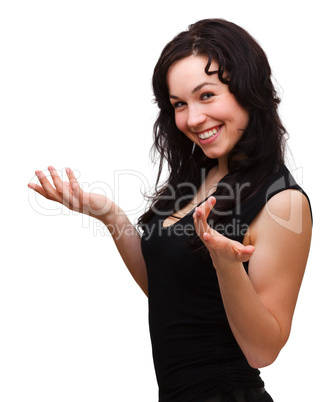 Woman explaining something gesturing with hands