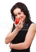 Young attractive woman with red apple