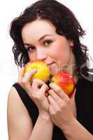 Young attractive woman with two red apple