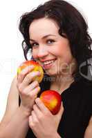 Young attractive woman with two red apple