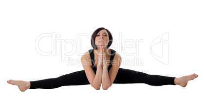 woman sit in yoga asana - Upavistha Konasana
