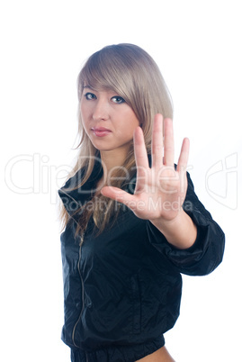 Girl with stop gesture