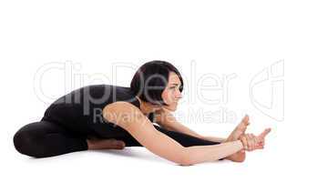woman sit in yoga asana - Janu Sirsasana isolated