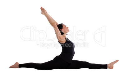 woman sit in yoga asana split - hands on top