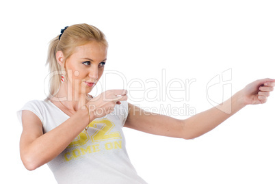 Woman showing fists