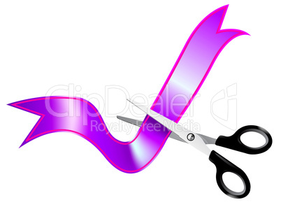 Illustration of detailed scissors cutting the ribbon