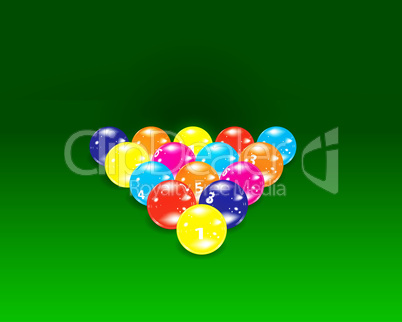 Billiards balls on the green table