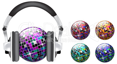 Vector discoball with headphones